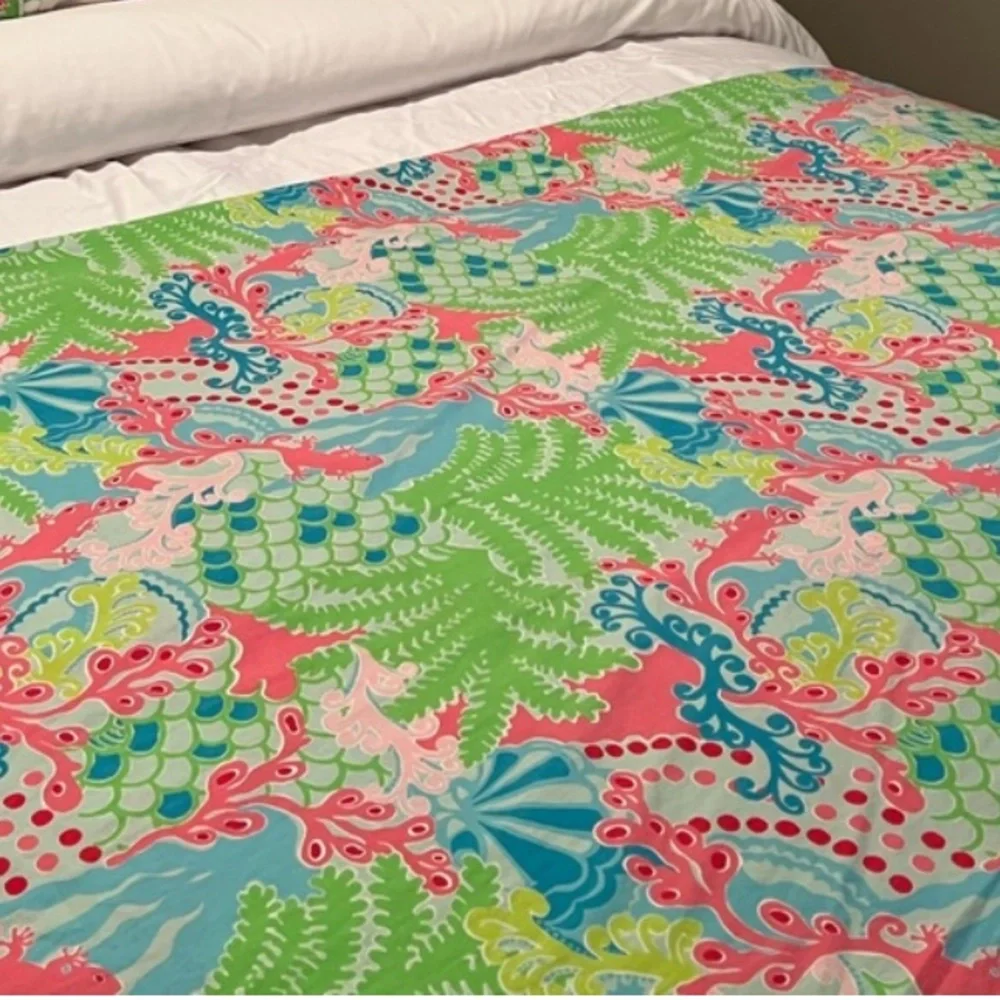 RARE HTF EUC Lilly Pulitzer For Garnet Hill Twin Duvet Cover & 2 shams gecko